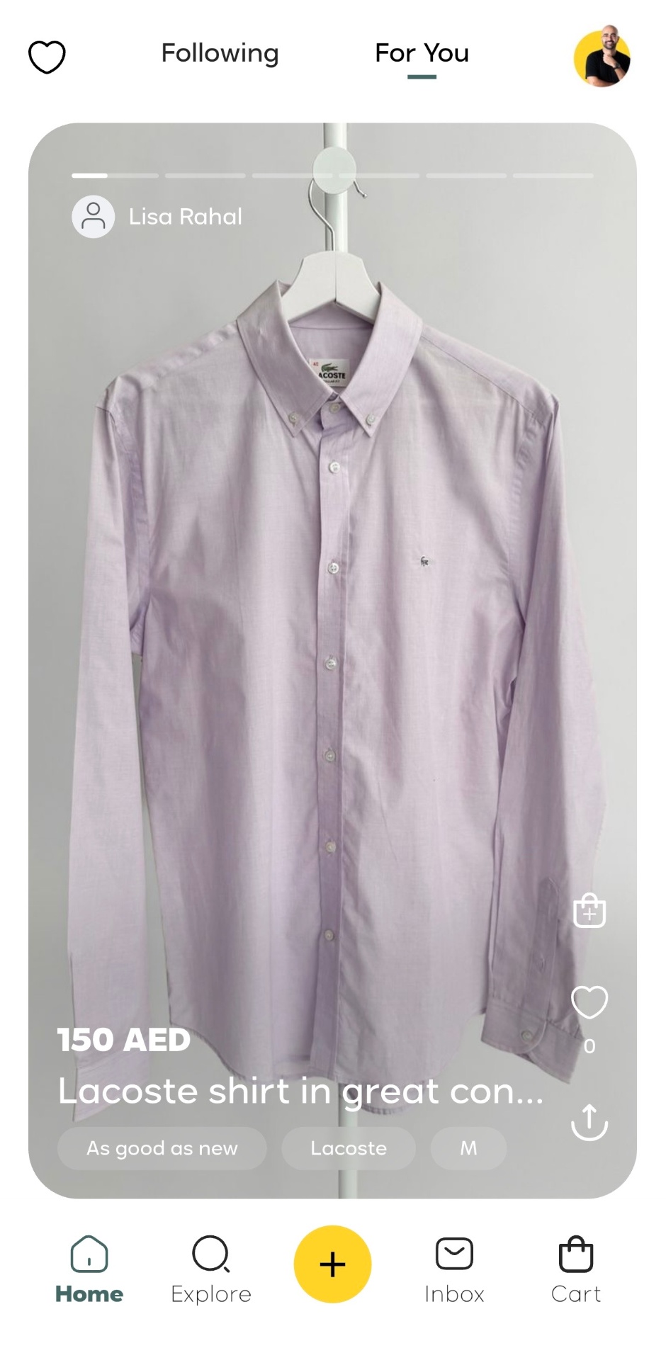 Re· app product page for a pre-loved item with condition and price